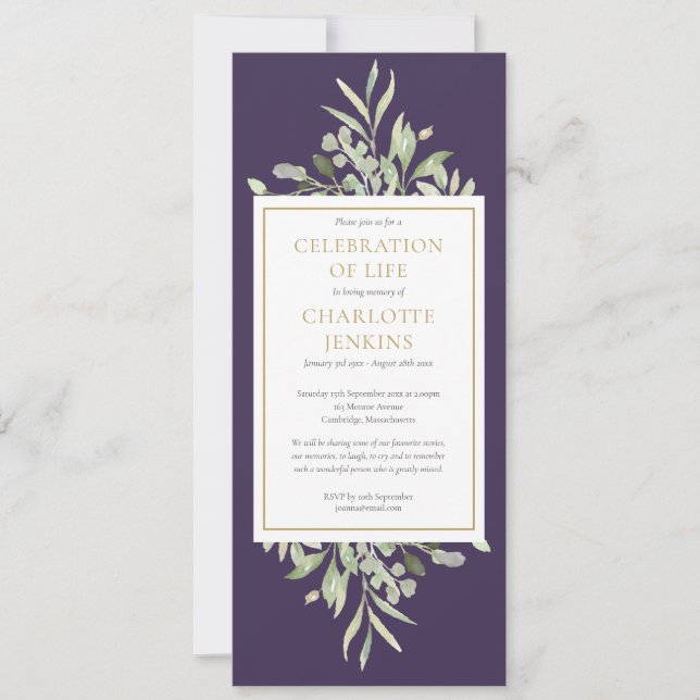 Greenery Celebration of Life Funeral Service  Invitation (Front)