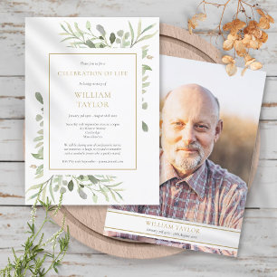 Greenery Celebration of Life Modern Photo Funeral  Invitation