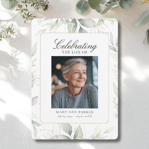 Greenery "Celebration of Life" Photo Funeral Invitation