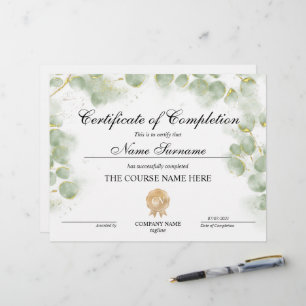 Greenery Certificate of Completion Award Course 