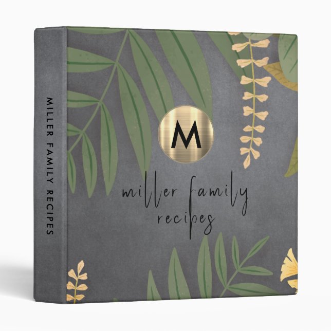 Greenery Chalkboard Gold Monogram Family Recipe Binder (Front/Spine)