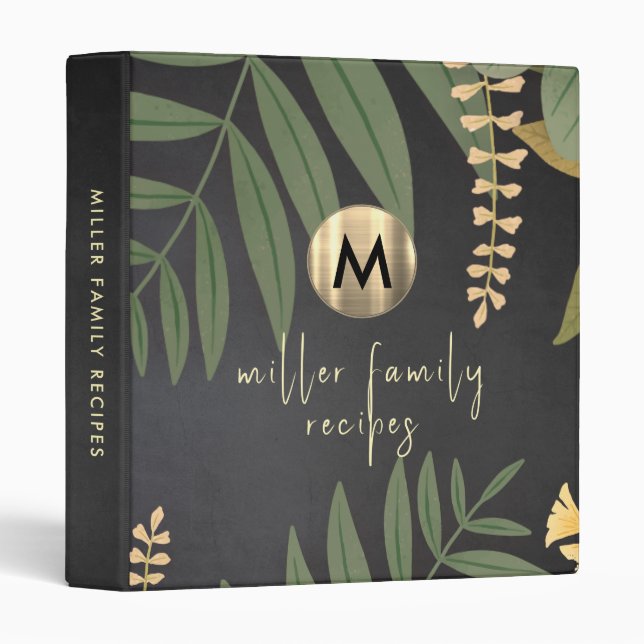 Greenery Chalkboard Gold Monogram Family Recipe Binder (Front/Spine)