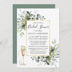 Greenery Champagne Glass Sage Green Shower Invitation
