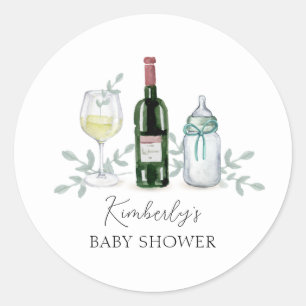 Greenery Champagne Sip & See Baby Shower Classic Round Sticker