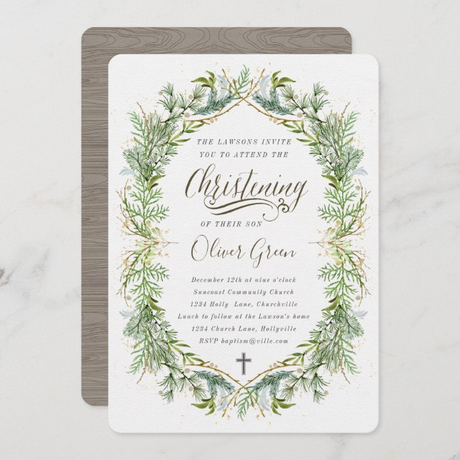 Greenery Christening invitation (Front/Back)