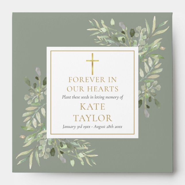 Greenery Christian Funeral Memorial Seed Packet Envelope (Front)