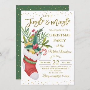 Greenery Christmas Bouquet Sock Jingle and Mingle Invitation