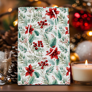 Greenery Christmas Flower Poinsettia Medium Gift Bag