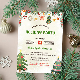 Greenery Christmas Ornaments Holiday Party Invitation