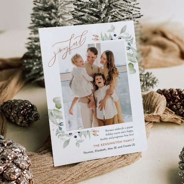 Greenery Christmas Photo Holiday Card, Elegant Invitation (Creator Uploaded)