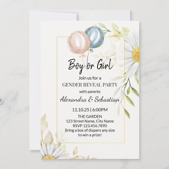 Greenery Chrysanthemum Gender Reveal Invitation (Front)