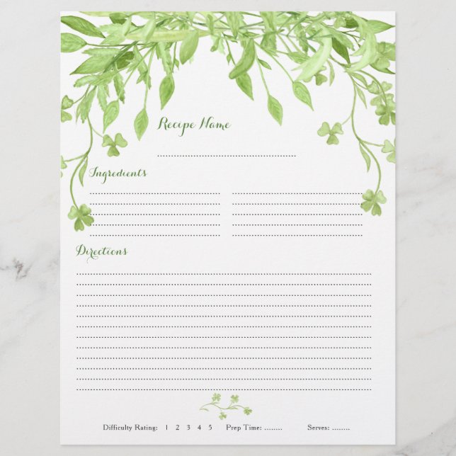 Greenery Clover Floral Binder Recipe Inserts Flyer (Front)