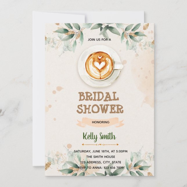 Greenery coffee love is brewing shower theme invitation (Front)