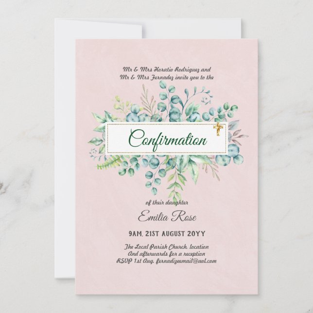 Greenery CONFIRMATION Invite Modern Double Sided (Front)