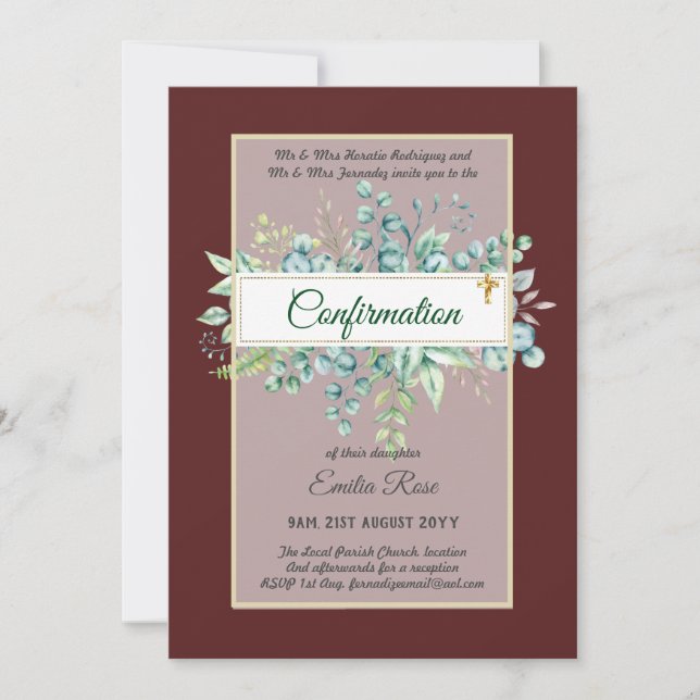Greenery CONFIRMATION Invite Modern Double Sided (Front)