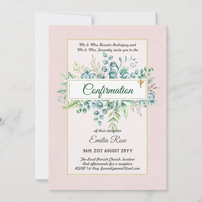 Greenery CONFIRMATION Invite Modern Double Sided (Front)