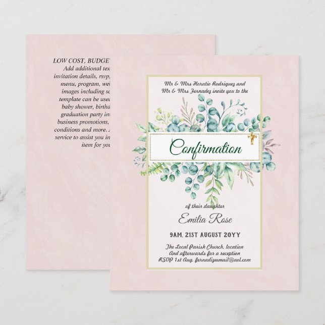 Greenery CONFIRMATION Invite Modern Double Sided (Front/Back)