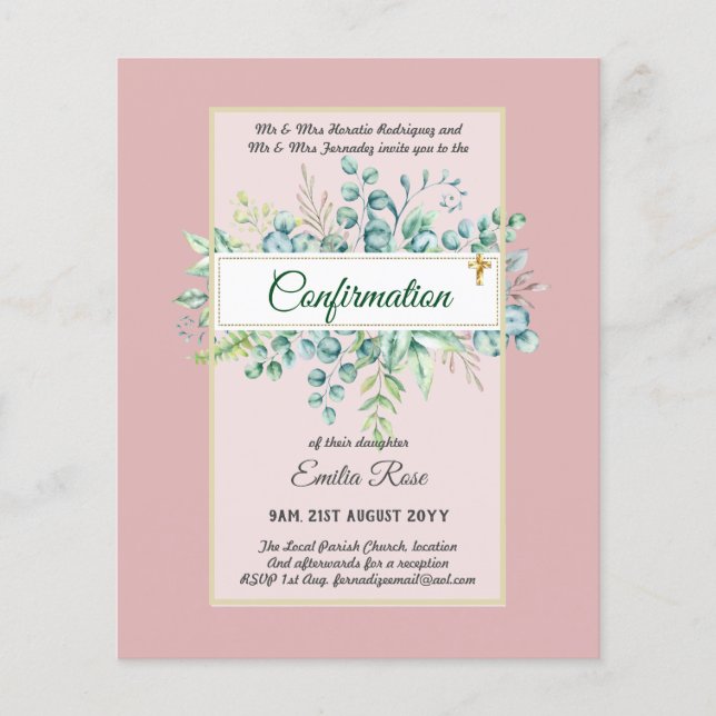 Greenery CONFIRMATION Invite Modern Double Sided Flyer (Front)