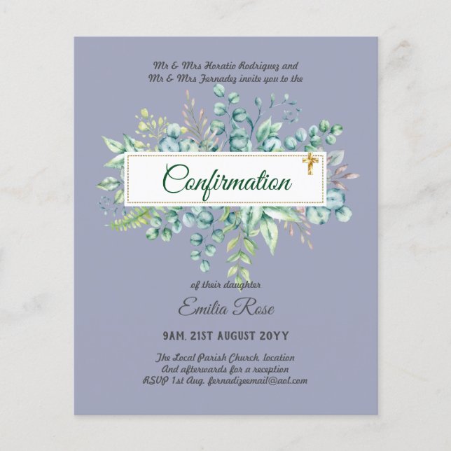 Greenery CONFIRMATION Invite Modern Double Sided Flyer (Front)