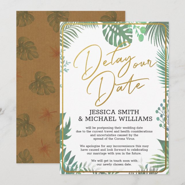 Greenery Coronavirus Delay The Date Card (Front/Back)