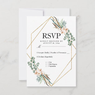 Greenery Cotton Boho Glitter Wedding RSVP Card