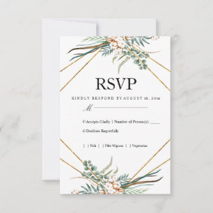 Greenery Cotton Boho Glitter Wedding RSVP Card