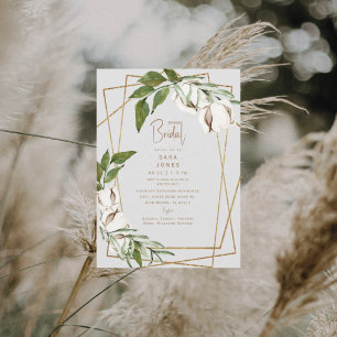 Greenery & Cotton Geometric Grey Bridal Shower  In Invitation