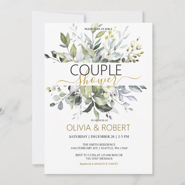 Greenery Couple Shower Invitation (Front)