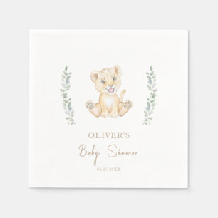 Greenery Cute Lion Safari Animals Baby Shower Napkin