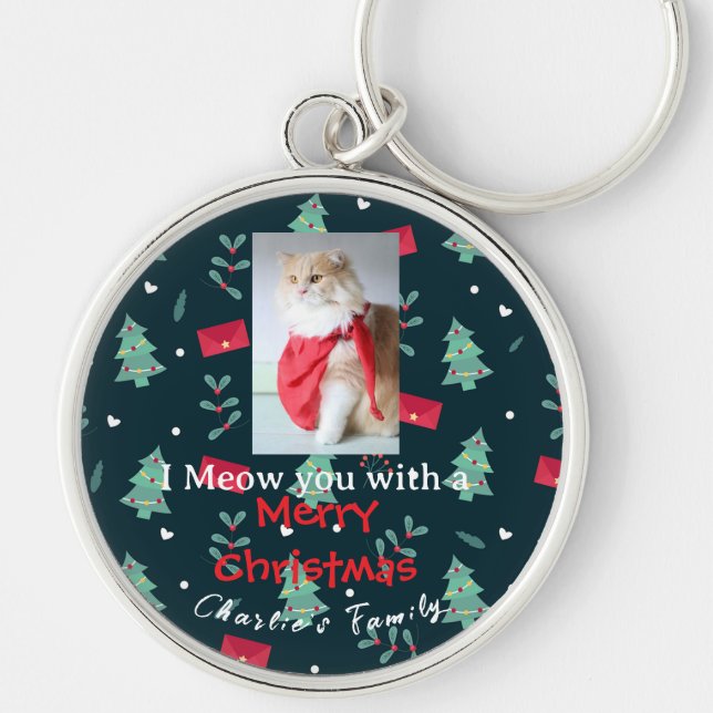 Greenery Cute Pet Christmas Family Monogram  Keychain (Front)