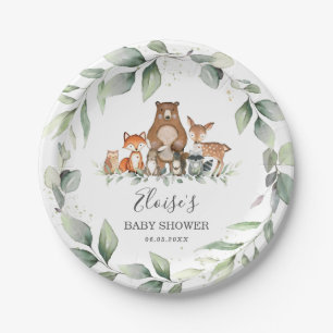 Greenery Cute Woodland Animals Baby Shower Neutral Paper Plate
