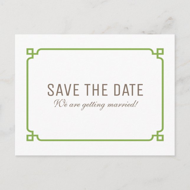 Greenery Deco Chic Save the Date Postcard (Front)