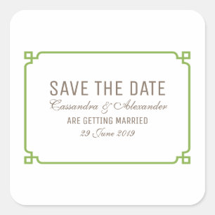 Greenery Deco Chic Save the Date Square Sticker