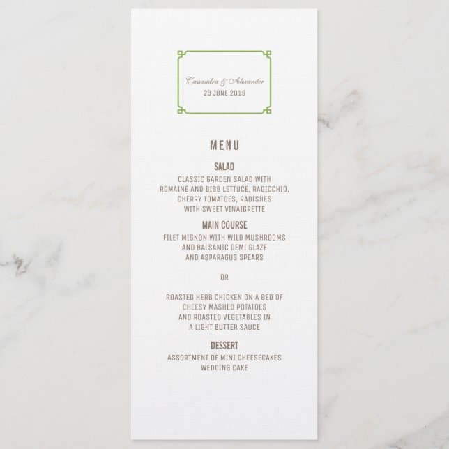 Greenery Deco Chic Wedding Menu (Front)