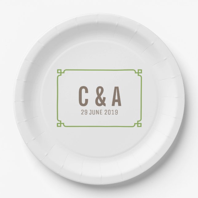 Greenery Deco Chic Wedding Paper Plate (Front)