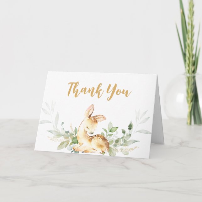 Greenery Deer Baby Shower  Thank You Card (Front)