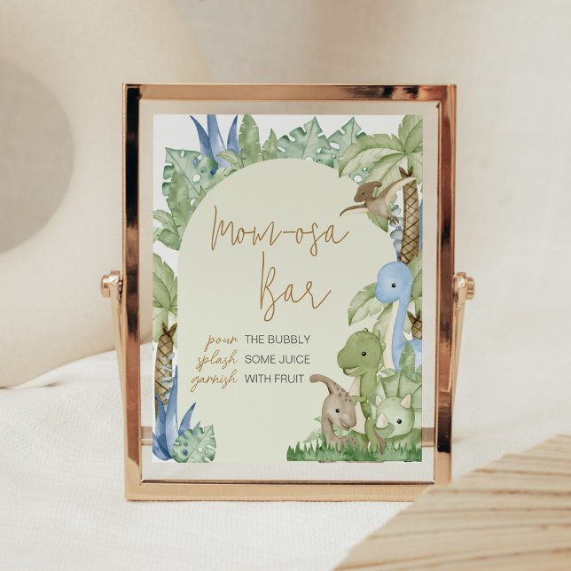 Greenery Dinosaur Baby Shower Mom Osa Bar Poster (Boho Dinosaur Baby Shower Mom Osa Bar Sign)