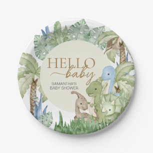 Greenery Dinosaur Baby Shower  Paper Plate