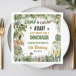 Greenery Dinosaurs Jurassic Boy Birthday Party  Napkin<br><div class="desc">Personalize these roar-some Dinosaur Birthday Party napkins with your own wording and details easily and quickly,  simply press the Edit Using Design Tools button to further re-arrange and format the style and placement of the text.  Featuring watercolor tyrannosaurus,  triceratops,   brontosaurus,  spinosaurus and Jurassic greenery.
(c) The Happy Cat Studio</div>