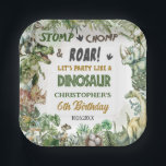 Greenery Dinosaurs Jurassic Boy Birthday Party  Paper Plate<br><div class="desc">Personalize these roar-some Dinosaur Birthday Party paper plates with your own wording and details easily and quickly, simply press the Edit Using Design Tools button to further re-arrange and format the style and placement of the text. Featuring watercolor tyrannosaurus, triceratops, brontosaurus, spinosaurus and Jurassic greenery. (c) The Happy Cat Studio...</div>