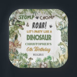 Greenery Dinosaurs Jurassic Boy Birthday Party  Paper Plate<br><div class="desc">Personalize these roar-some Dinosaur Birthday Party paper plates with your own wording and details easily and quickly, simply press the Edit Using Design Tools button to further re-arrange and format the style and placement of the text. Featuring watercolor tyrannosaurus, triceratops, brontosaurus, spinosaurus and Jurassic greenery. (c) The Happy Cat Studio...</div>