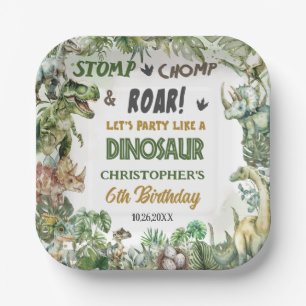 Greenery Dinosaurs Jurassic Boy Birthday Party  Paper Plate