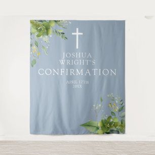 Greenery Dusty Blue Confirmation Photo Backdrop Tapestry