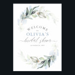 Greenery Dusty Blue Elegant Bridal Shower Poster<br><div class="desc">Greenery bridal shower welcome sign</div>