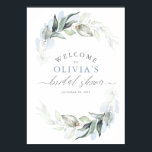 Greenery Dusty Blue Elegant Bridal Shower Poster<br><div class="desc">Greenery bridal shower welcome sign</div>