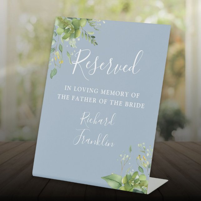 Greenery Dusty Blue Memory Reserved For Wedding Pedestal Sign (Greenery Dusty Blue Memory Reserved For Wedding Pedestal Sign)