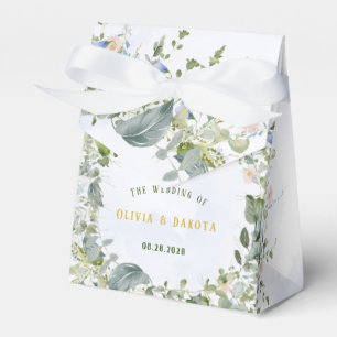 Greenery Dusty Blue Watercolor Wildflowers Wedding Favor Box