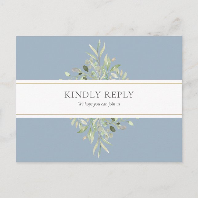 Greenery Dusty Blue Wedding Song Request RSVP Invitation Postcard (Front)