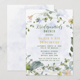 Greenery Dusty Blue Wildflower Bridesmaids Brunch Invitation