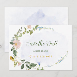 Greenery Dusty Blue Wildflower Save The Date Cards